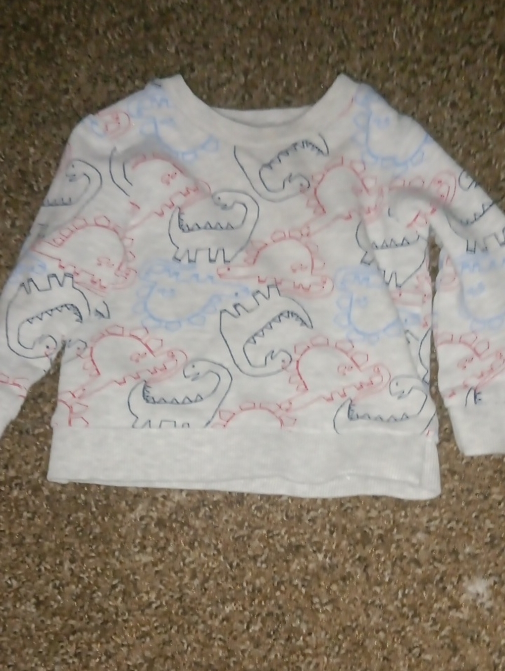 F&F White Sweatshirt with Red, Blue, and Gray Dino Sketches